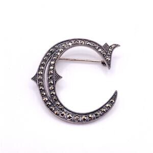 Heirloom 73 Vintage Creations Sterling Silver And Marcasite Brooch 1.5” Letter C